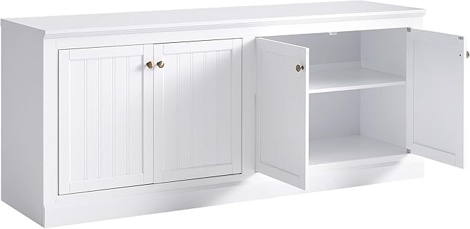 AMERLIFE 72" Farmhouse Sideboard Buffet Cabinet with Barn Doors, Storage Console Table with Adjustable Shelves, Coffee Bar/TV Stand for Living Room, Kitchen, Entryway, White