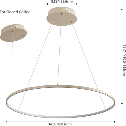 JONATHAN Y 35" Beige Modern Integrated LED Pendant Light, Dimmable Round Hoop Chandelier for Kitchen Island, Dining Room, Adjustable Height Metal Hanging Light (JYL7220H)