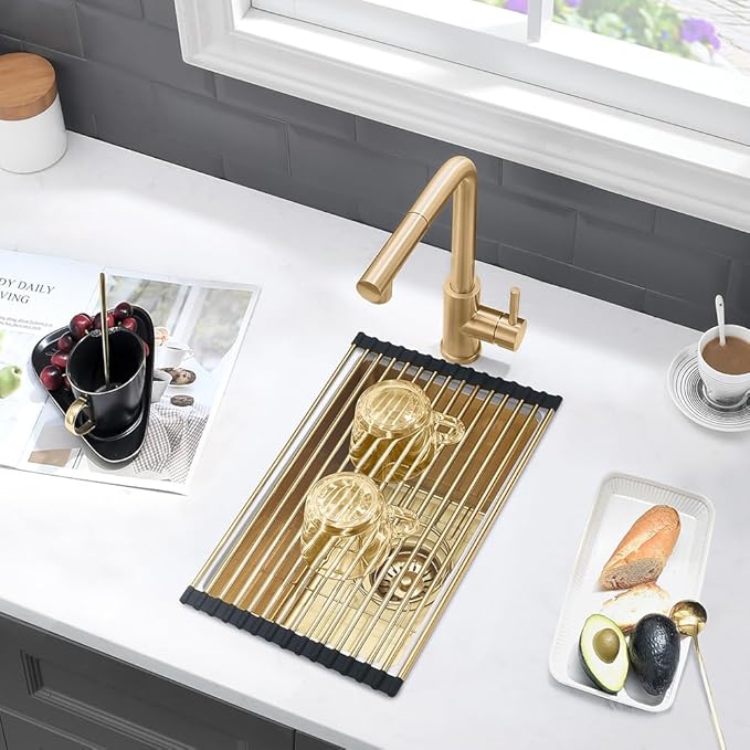 Gold Bar Sink Undermount-VASOYO 10x18 Small Kitchen Sink Undermount Outdoor Rv Sinks 16 Gauge Gold Stainless Steel Single Bowl Deep Wet Bar Sinks with Accessories