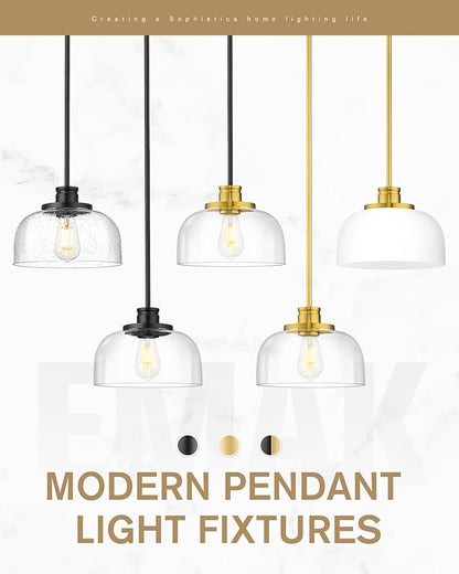 Emak 10 Inch Pendant Lights Kitchen Island, Brushed Gold Pendant Light Fixtures with Clear Glass Shade, Modern Island Lights for Kitchen, Dining Room, Bathroom, PL131-BGD-CG