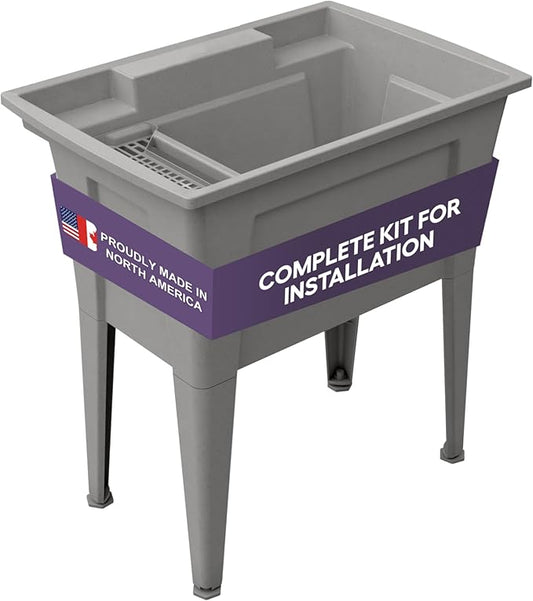 32” Utility Sinks for Laundry Room, Garage, Garden, Basement – Noah William Home Indoor and Outdoor Polypropylene Basement Wash Tub - No Faucet Included (Grey)