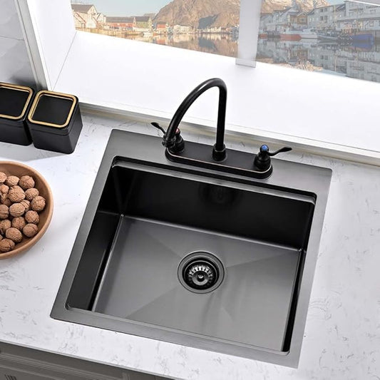 21 Inch Black Drop In Kitchen Sink Workstation -Wesliv 21x20 Inch Black Drop In Outdoor Bar Sink 16 Gauge Single Bowl Workstation RV Small Kitchen Bar Sink with Cutting Board