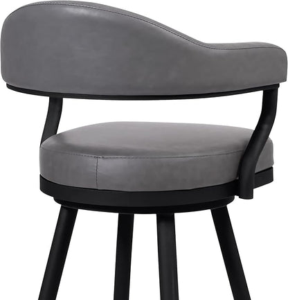 Armen Living Justin Modern Farmhouse 26" Seat Height Swivel Vintage Gray Faux Leather Bar Stool with Black Metal Legs for Kitchen Island Counter, Set of 2