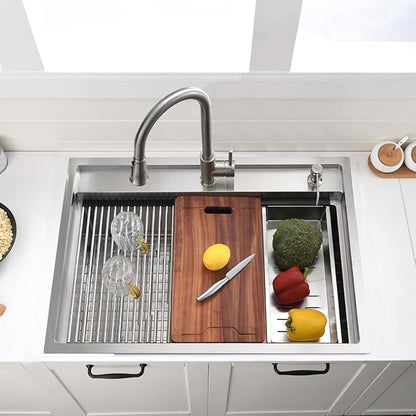 30 Inch Drop In Kitchen Sink Splash Guard Workstation - VOKIM 30 Inch Drop In Sink Stainless Steel Single Bowl 16 Gauge 10'' Deep Handmade Kitchen Sink with Cutting Board& Strainer