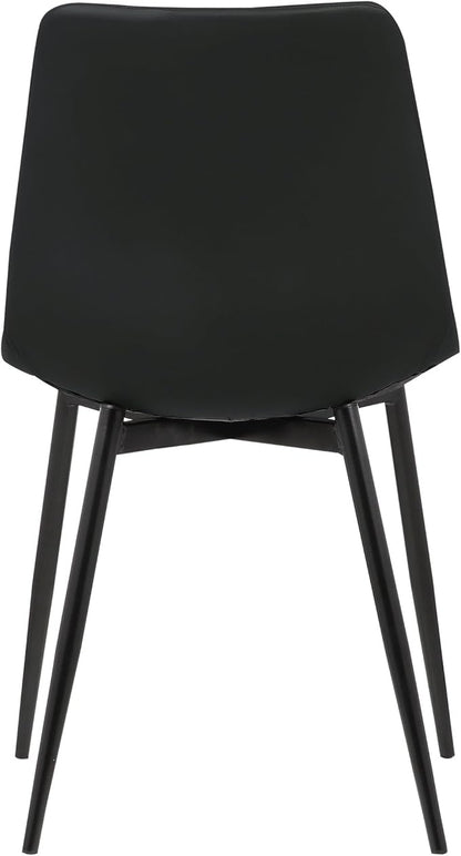 Armen Living Monte Mid Century Modern Dining Accent Chair for Table Kitchen Desk Vanity in Black Faux Leather with Black Metal Legs
