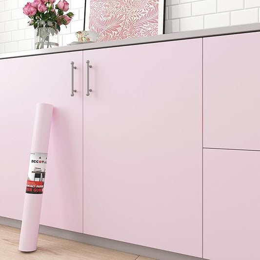 Decotalk Pink Wallpaper - Pink Peel and Stick Wallpaper for Bedroom Pinkish Wall Paper Vinyl Wrap 17.7x120 Inch Pinkish Contact Paper for Cabinets and Drawers Solid Color Vinyl Wrap Self Adhesive