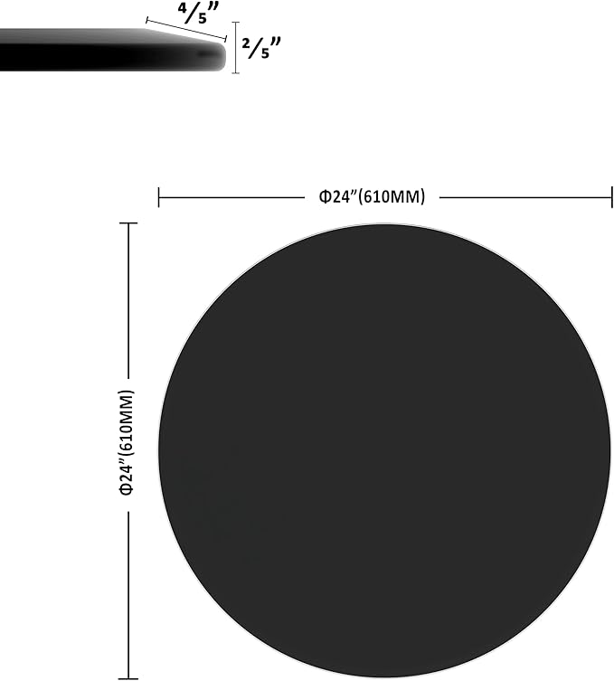 Tempered Glass Table Top Round Black Table Surface 3/8'' Thick Beveled Edge Multipurpose for Dining, Coffee, Restaurant and End Table (3/8" Thick - Beveled Edge, 24 inch-Black)