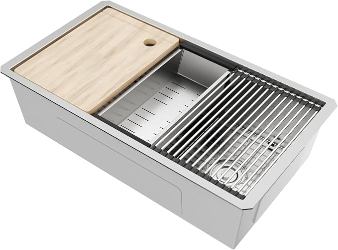 MAYESAR 30 Undermount Stainless Steel Kitchen Sink - Workstation Sink 16 Gauge Single Bowl Deep Handmade Sinks with Brushed Finish, Round Corner, 30"x19"x10"
