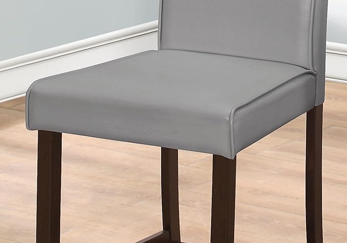 Monarch Specialties I 1902 Dining Chair, Set of 2, Counter Height, Upholstered, Kitchen, Dining Room, Pu Leather Look, Wood Legs, Grey, Brown, Transitional