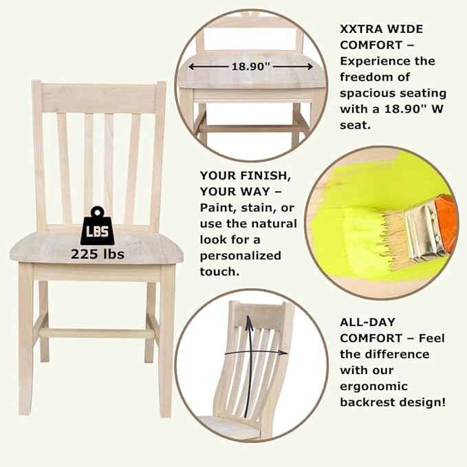 International Concepts Cafe Dining Chairs, Solid Parawood, Unfinished (Set of 2)