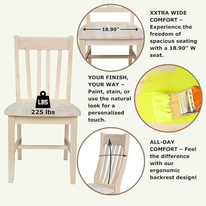 International Concepts Cafe Dining Chairs, Solid Parawood, Unfinished (Set of 2)