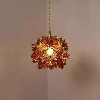 Bieye L11009 Petals Tiffany Style Stained Glass Ceiling Pendant Light for Home Decoration (Textured Amber, 8" Rose Lily)