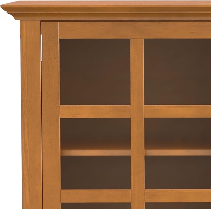 SIMPLIHOME Acadian Storage Cabinet - 62 inch Wide Solid Wood 3-Shelf Sideboard in Light Golden Brown, Transitional Buffet for Living Room, Entryway, or Dining Room with Adjustable Shelves