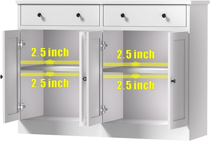 holzart 49" White Buffet Cabinet with Doors & Drawers, Modern Kitchen Storage Sideboard, Coffee Bar Console Table for Dining Room, Living Room, Entryway