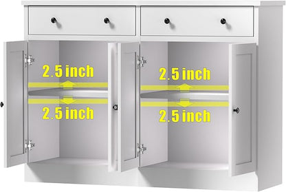 holzart 49" White Buffet Cabinet with Doors & Drawers, Modern Kitchen Storage Sideboard, Coffee Bar Console Table for Dining Room, Living Room, Entryway