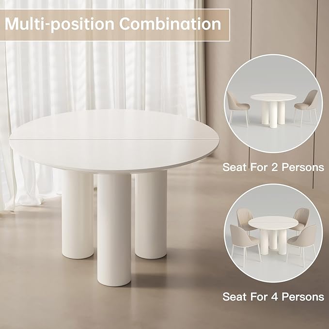 Guyii 46.06" Cream White Dining Table, Modern Round Kitchen Table, Indoor End Table for Kitchen, Bar, Living Room, Small Space, Easy Assembly, Table Only