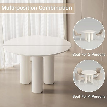 Guyii 46.06" Cream White Dining Table, Modern Round Kitchen Table, Indoor End Table for Kitchen, Bar, Living Room, Small Space, Easy Assembly, Table Only