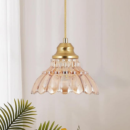 Vintage Pendant Lights Kitchen Island,Gold Pendant Light with Amber Glass Lampshade,Adjustable Hanging Light Fixture for Dining Room,Mini Chandeliers for Kitchen,Bedroom,Bathroom,Hallway