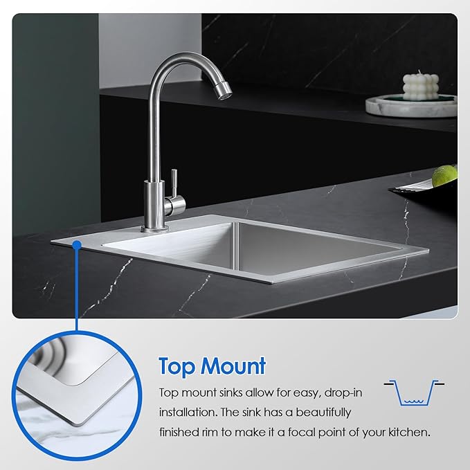 ROVOGO 13 x 18 Inch Drop-In Bar Sink, 304 Stainless Steel Single Bowl Kitchen Prep Sink with Faucet Hole, 6-Inch Depth Small Sink for RV, Basement & Wet Bar, Includes Drain Assembly - Brushed Finish