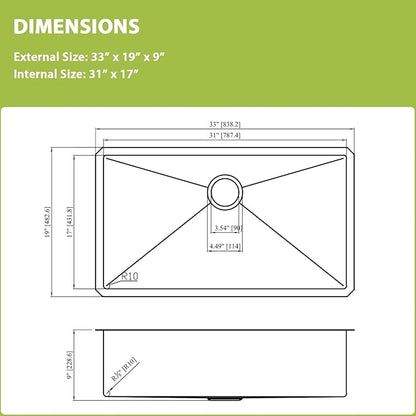 32 Inch Kitchen Sink Undermount -32x19x9 Stainless Steel Sinks Single Bowl kitchen sinks 304 18 Gauge 9" Deep Basin