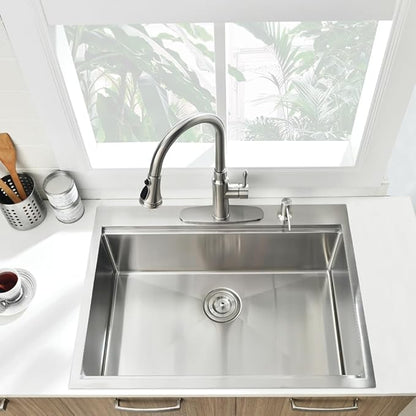 33x22 Drop in Kitchen Sink, Single Bowl Ledge Workstation 16 Gauge Stainless Steel Kitchen Sink Top Mount 2 Holes 10 Inch Deep (33"x22"10")