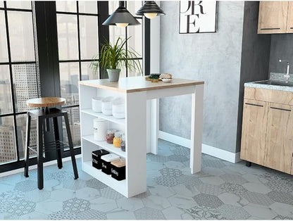 Tuhome Kitchen Island with Spacious Storage, Open Shelves, and Durable Worktop, Ideal for Kitchens, Dining Rooms, or as a Prep Station
