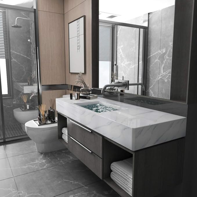 BAYYA White Marble Granite Wallpaper Peel and Stick Countertops Contact Paper Bathroom Kitchen Wall Sticker Self Adhesive Vinyl Counter Top Covers Waterproof Furniture Decorative Paper