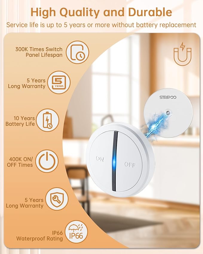 Garbage Disposal Wireless Switch Kit, Remote Control Outlet, Garbage Disposal Button, Remote Control Outlet Plug, 15A/1500W with 4000V Anti-Surge, 500 Feet RF Range, Garbage Disposal Switch
