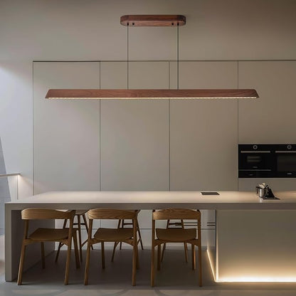 70" Wood Linear Pendant Light, Dimmable Kitchen Island Lighting with Remote, 30W LED Island Lights for Kitchen, Adjustable Linear Chandelier for Dinning Room Light Fixture, Bar, Pool Table - Walnut