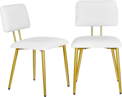 VECELO Dining Chairs Set of 2, Modern Upholstered Kitchen Chairs with Faux Leather Cushion Seat & Metal Legs for Kitchen, Living Room, Tufted Backrest Design, White