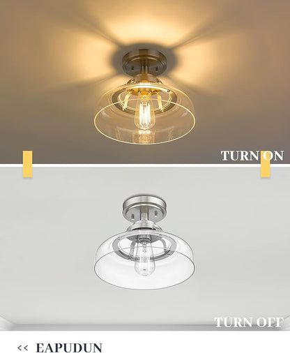 EAPUDUN Semi Flush Mount Ceiling Light, Farmhouse Close to Ceilight Lighting Fixture, Brushed Nickel Finish, Clear Glass Pendant Lamp Shade, SMA1307-BNK