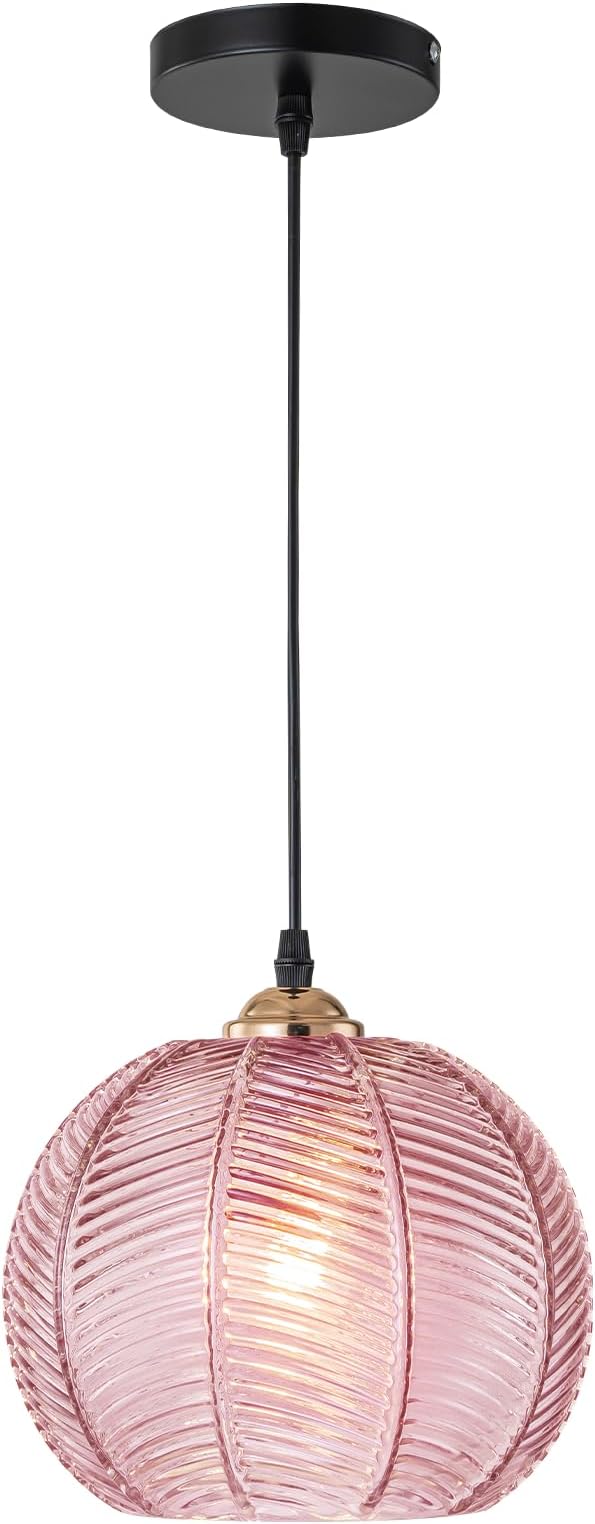 Pink Hanging Pendant Lighting, Vintage Modern Hanging Light Glass Chandelier Adjustable Ceiling Pendant Light for Living Room Dressing Room, Vanity, Girls Room