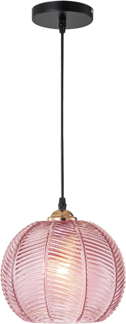Pink Hanging Pendant Lighting, Vintage Modern Hanging Light Glass Chandelier Adjustable Ceiling Pendant Light for Living Room Dressing Room, Vanity, Girls Room