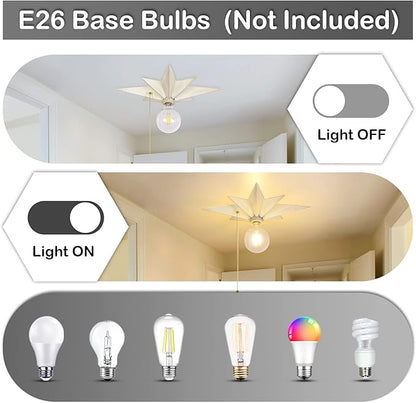 16 inch Flush Mount Ceiling Light with Pull Chain On/Off Switch, White Star Ceiling Light Fixtures, Farmhouse Modern Lighting for Hallway, Entryway, Porch, Study, Bedroom, Stair, Kitchen, Bathroom