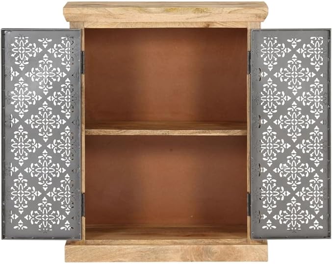 Rustic Sideboard Buffet Cabinet Black Solid Mango Wood 13.8x23.6x29.5in Coffee Bar Kitchen Storage Table with Two Doors for Living Room Hallway Bedroom