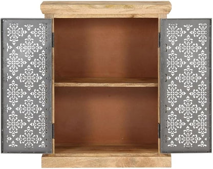 Rustic Sideboard Buffet Cabinet Black Solid Mango Wood 13.8x23.6x29.5in Coffee Bar Kitchen Storage Table with Two Doors for Living Room Hallway Bedroom