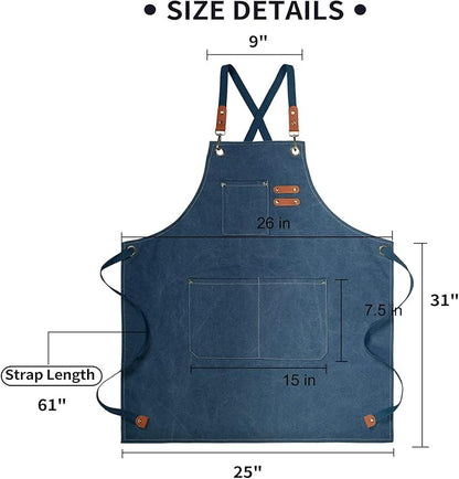ZOMAO Cotton Canvas Cross Back Apron for Men and Women,Chef Apron With Adjustable Strap and Large Pockets,Kitchen Cooking Baking Bib Heavy Duty Work Apron