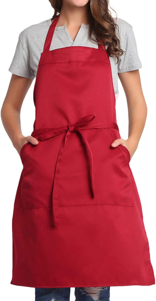 BIGHAS Adjustable Bib Apron with Long Ties for Women Men 18 Colors Chef Kitchen Cooking