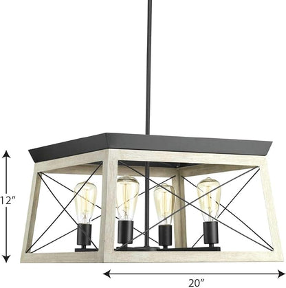 Progress Lighting 4 Light Chandelier, Rustic Farmhouse Style Modern Hanging Light Fixture for Kitchen and Dining Room, Briarwood Collection, Graphite