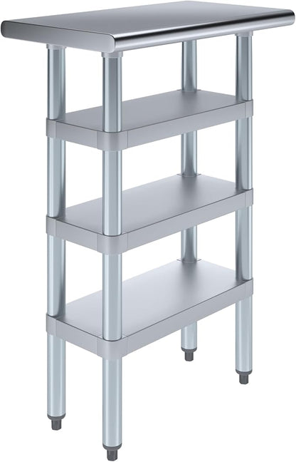 AmGood Stainless Steel Work Table with 3 Shelves | Kitchen Island Food Prep | Laundry Garage Utility Bench | NSF Certified (24" Long x 14" Deep)
