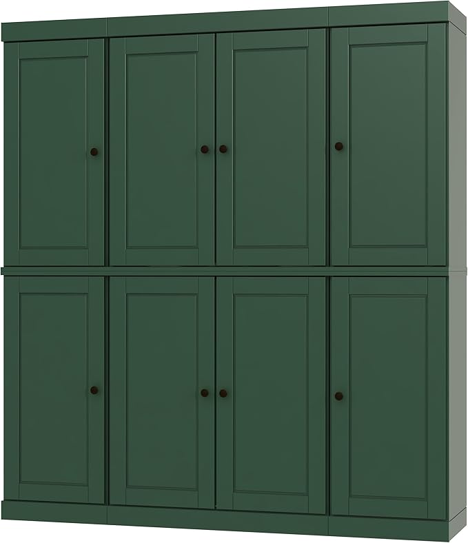 Palace Imports Solid Wood Storage Cabinet - 71.5" Tall, 65" Wide Freestanding Kitchen Pantry with 2-Drawer Kit & Adjustable Shelves – Green, Renewable Eco-Friendly 100% Wood, Made in Brazil