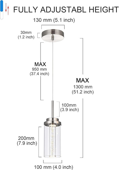 MELUCEE 3 Packs Dimmable LED Pendant Lights Fixtures Brushed Nickel, Adjustable Hanging Ceiling Lamp with Clear Glass Shade, Modern Pendant Light for Kitchen Island Dining Room Hallway, 3000K-6000K