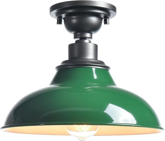 SAMTEEN 12-Inch Industrial Semi Flush Mount Ceiling Light Green Barn Light Ceiling Mount Farmhouse Flush Mount Light Fixture for Hallway Bedroom Foyer Kitchen Entryway