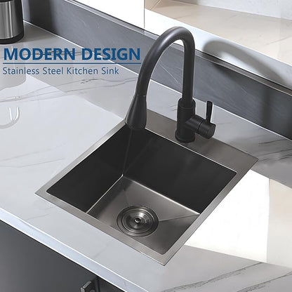15 Gunmetal Black Bar Sink, Drop in 16 Gauge Stainless Steel 15x15x9 Wet Bar RV Laundry Utility Outdoor Prep Small Sink Single Bowl Square Topmount with Drain