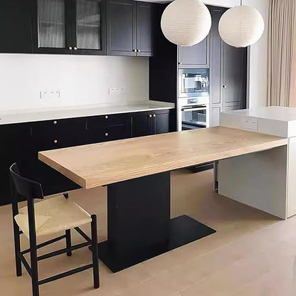 Mid Century Modern Solid Wood Dining Table,Rectangle Kitchen Island Dining Table with Metal Base,Minimalist Long Pedestal Table for Dining Room Office(70.9" L x 31.5" W x 29.5" H, Natural)