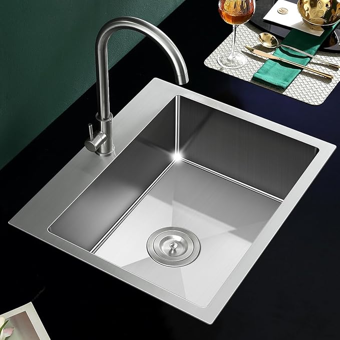 22" Kitchen Sink Drop in, 22" x 18" Single Bowl Sink Topmount 18 Gauge Stainless Steel Kitchen Sink (Brushed)
