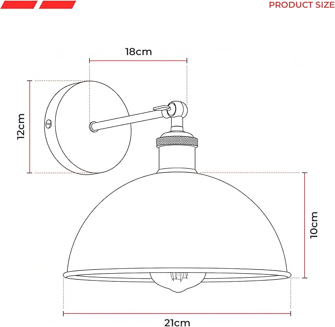 Dome Metal Wall Sconce, 180° Adjustable Industrial Wall Lamp for Bedside, Study, Kitchen, and Living Room Decor. (Rustic Red*)