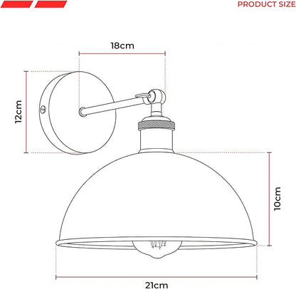 Dome Metal Wall Sconce, 180° Adjustable Industrial Wall Lamp for Bedside, Study, Kitchen, and Living Room Decor. (Rustic Red*)
