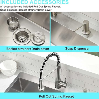 33 Inch Drop In Kitchen Sink with Faucet Combo- 33X19 Drop In Top Mount Kitchen Sink 18 Gauge Stainless Steel Deep Single Bowl Kitchen Sinks with Soap Dispenser