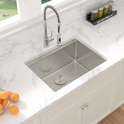 Sarlai 25 Inch Kitchen Sink Undermount - 25"x19" Undermount Sink Ledge Workstation Stainless Steel 16 Gauge Deep Single Bowl Under Counter Kitchen Sinks with Accessories
